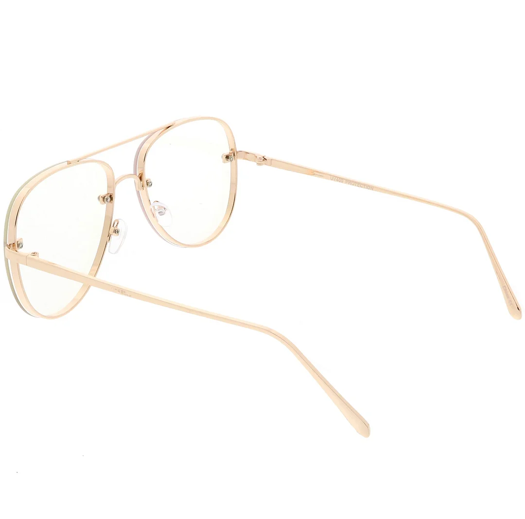 Classic Metal Aviator Eyeglasses Crossbar Slim Arms Teardrop Clear Flat Lens 58mm