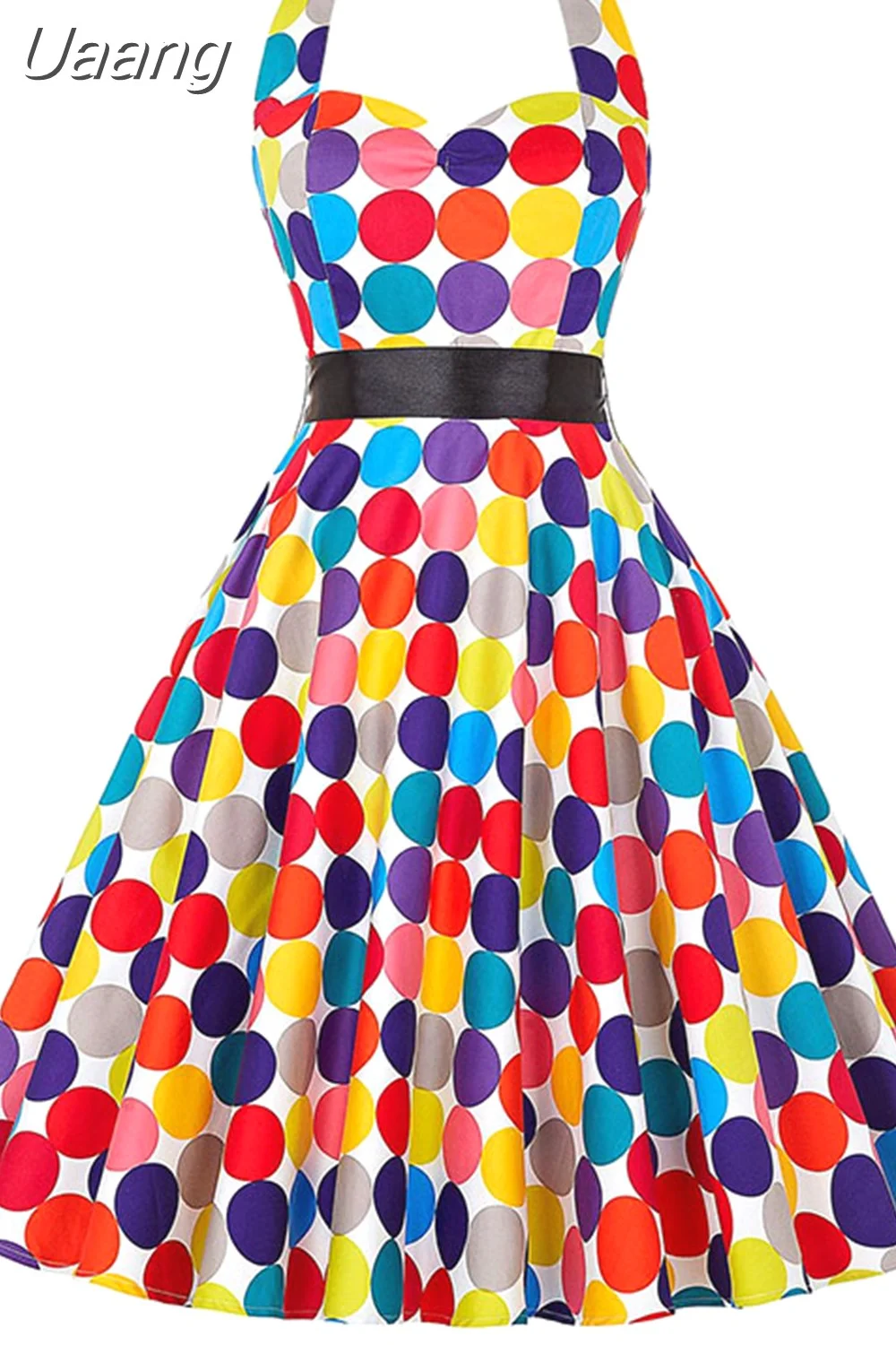 Uaang Polka Dot Halter Vintage Dress 50s 60s Gothic Pin Up Rockabilly Dress Robe Femme Sexy Retro Party Dress