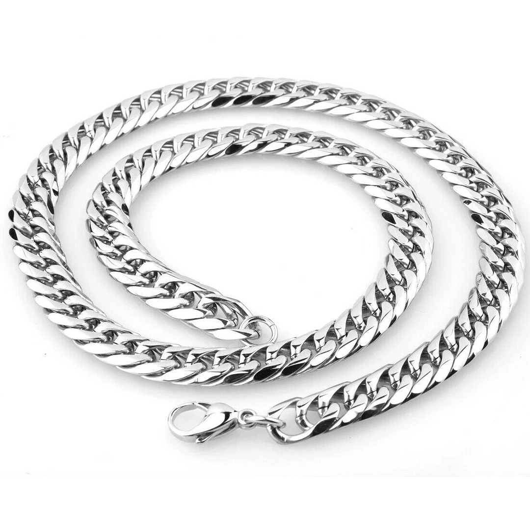 Silver Cuban Link Chain Necklace for Men Titanium Stainless Steel Chains Miami Tone Diamond Cut Chain Necklaces Accessories Jewelry 9/11/13/16/19/21MM 16-36 Inch
