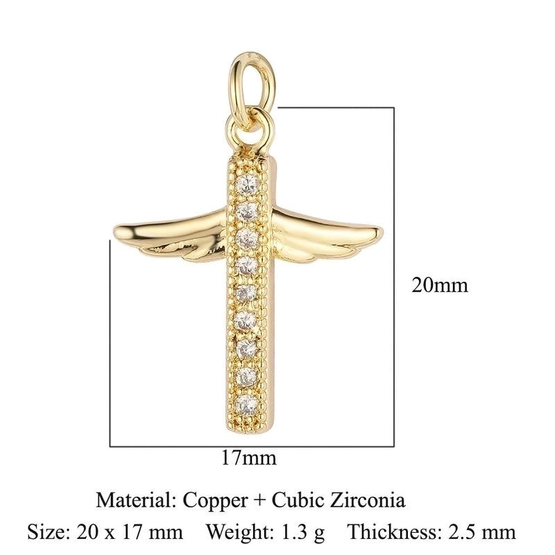 3 Pieces Copper Zircon 18K Gold Plated Cross Moon Eye