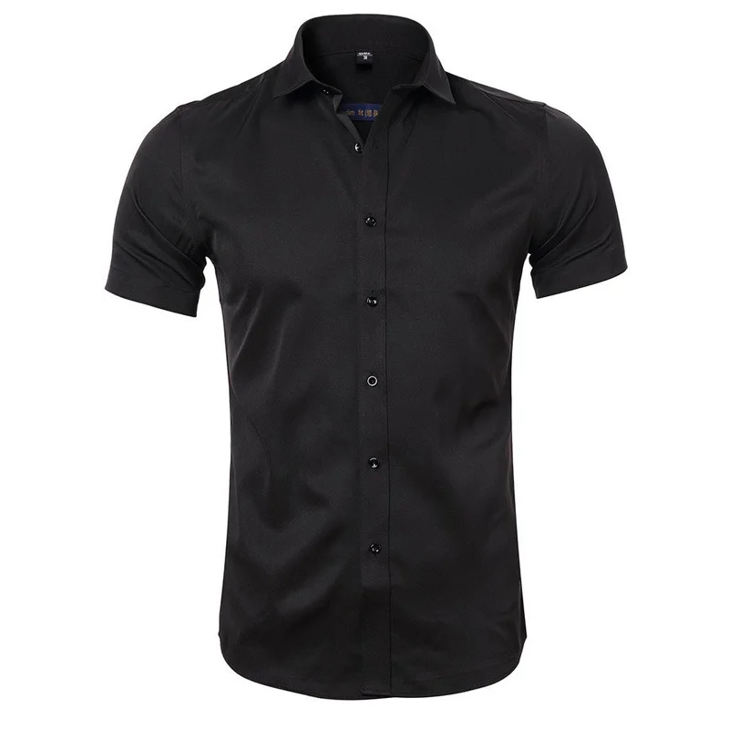 Men's Solid Color Short Sleeve Business Slim Fit Shirt