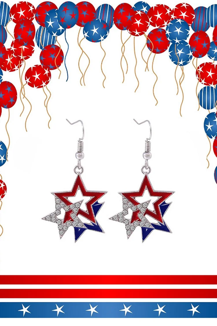 Fashion Multicolor Pentagram Inlaid Rhinestone Independence Day Earrings 2024 - Xpluswear