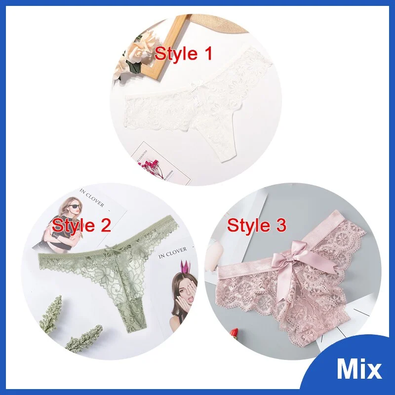 Sexy Lace String Transparent Panties Women Bow Thong Low Waist Underwear Female Fashion Hollow Out 3 Styles Mix G String