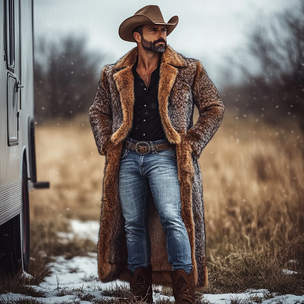 Western Cowboy Winter Warm Vintage Faux Fur Coat Jacket-inspireuse
