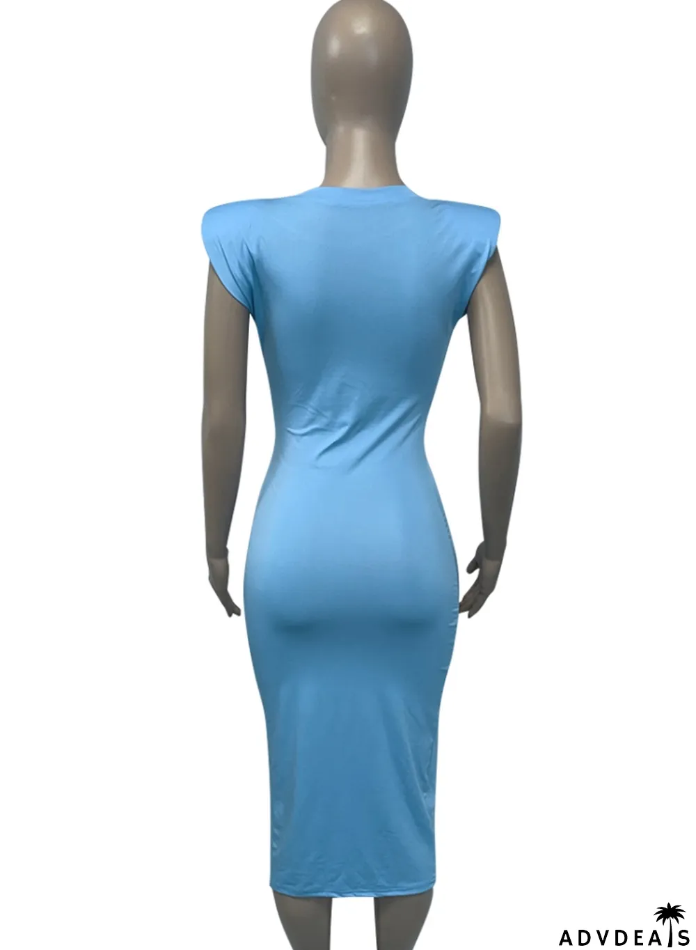 Summer Casual Blue O-Neck Pencil Dress
