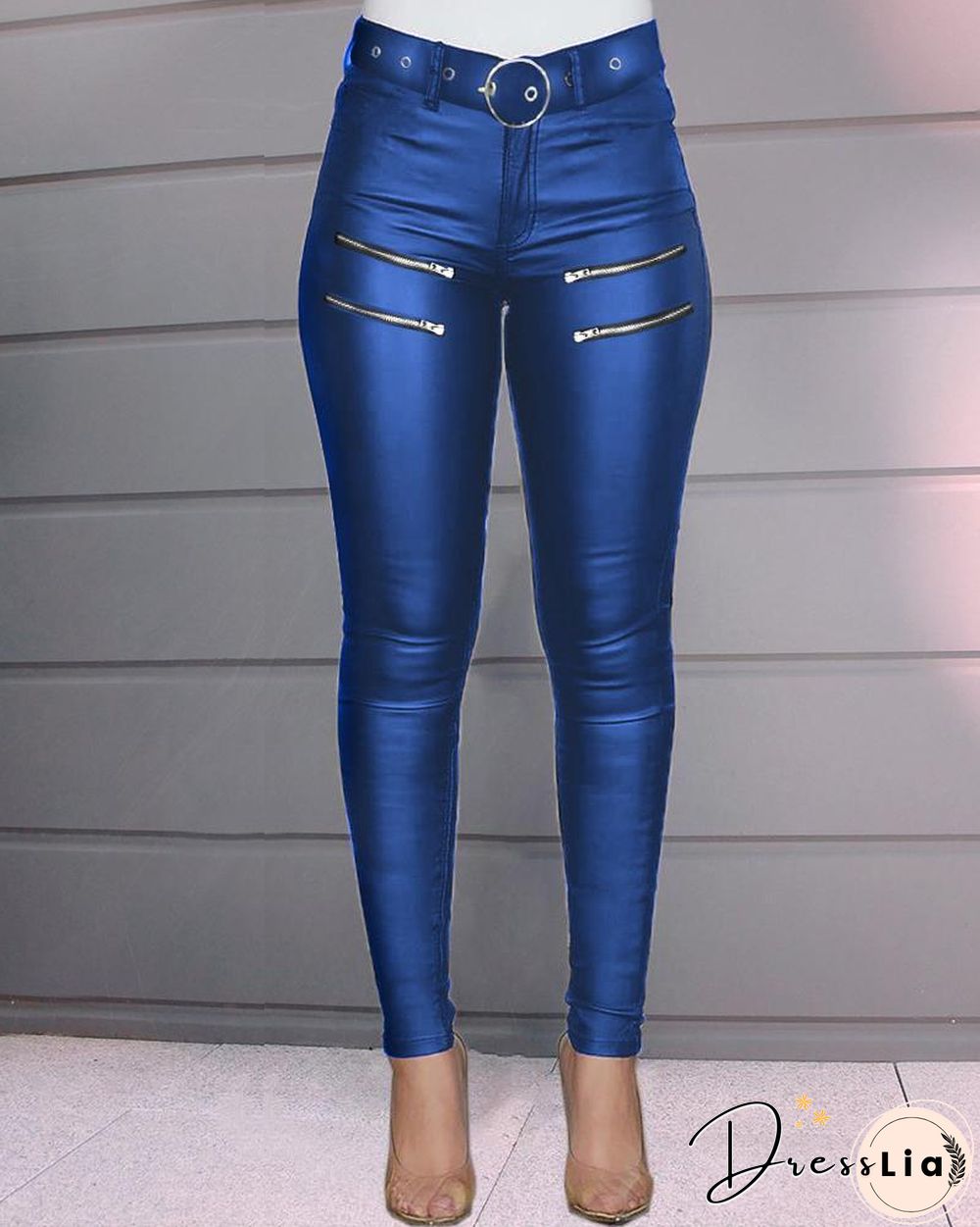 Zipper Design High Waist Skinny Pants P16449