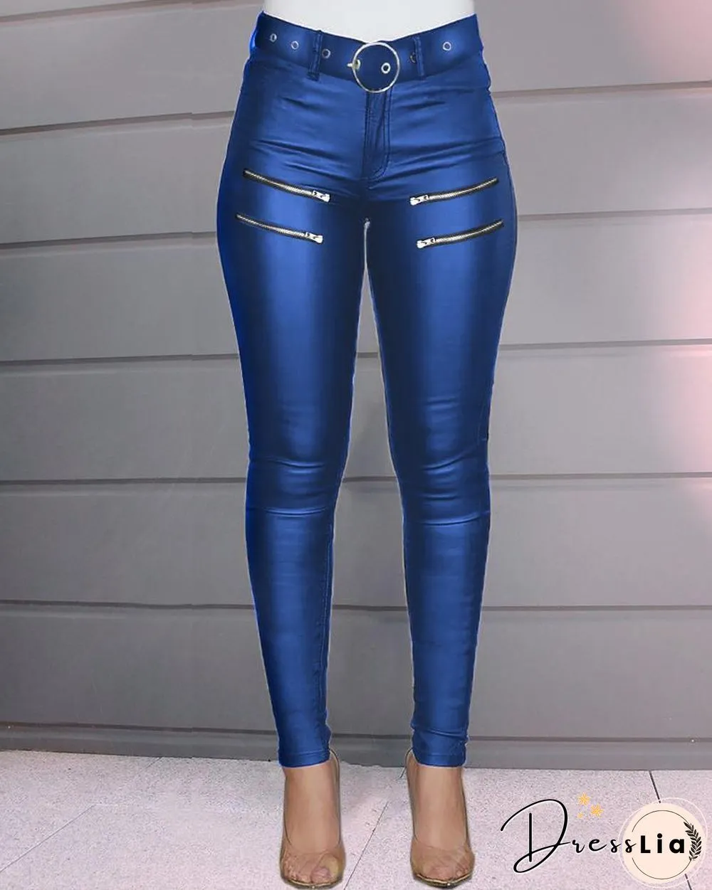 Zipper Design High Waist Skinny Pants P16449