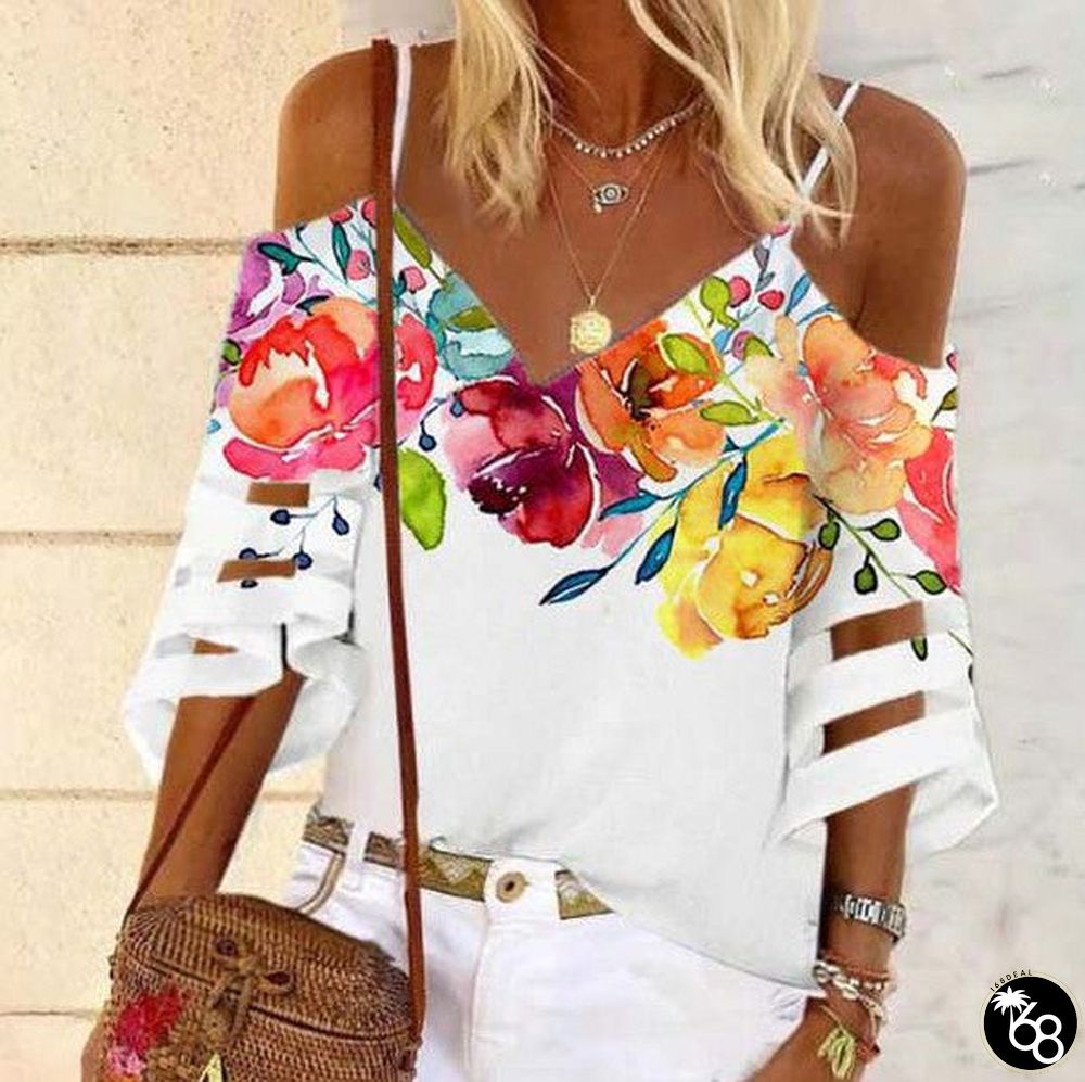 Elegant Floral Print 3/4 Sleeve Top | 168DEAL