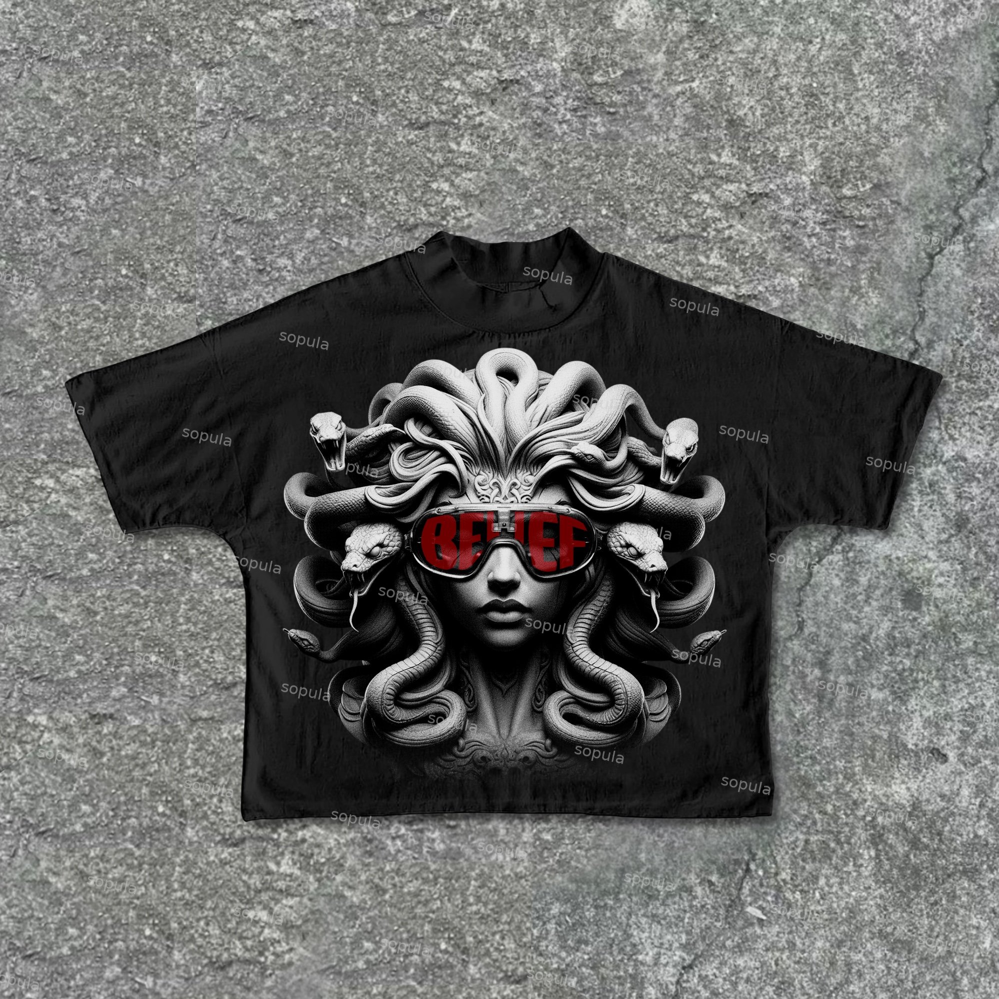 Sopula Medusa Faith Mixed-Colored Retro Graphics Cotton Cropped T-Shirts - SOPULA