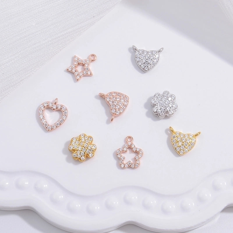 1 Piece 925 Sterling Silver Zircon 22K Gold Plated Rose Gold Plated Rhodium Plated Pentagram Heart Shape Petal Pendant