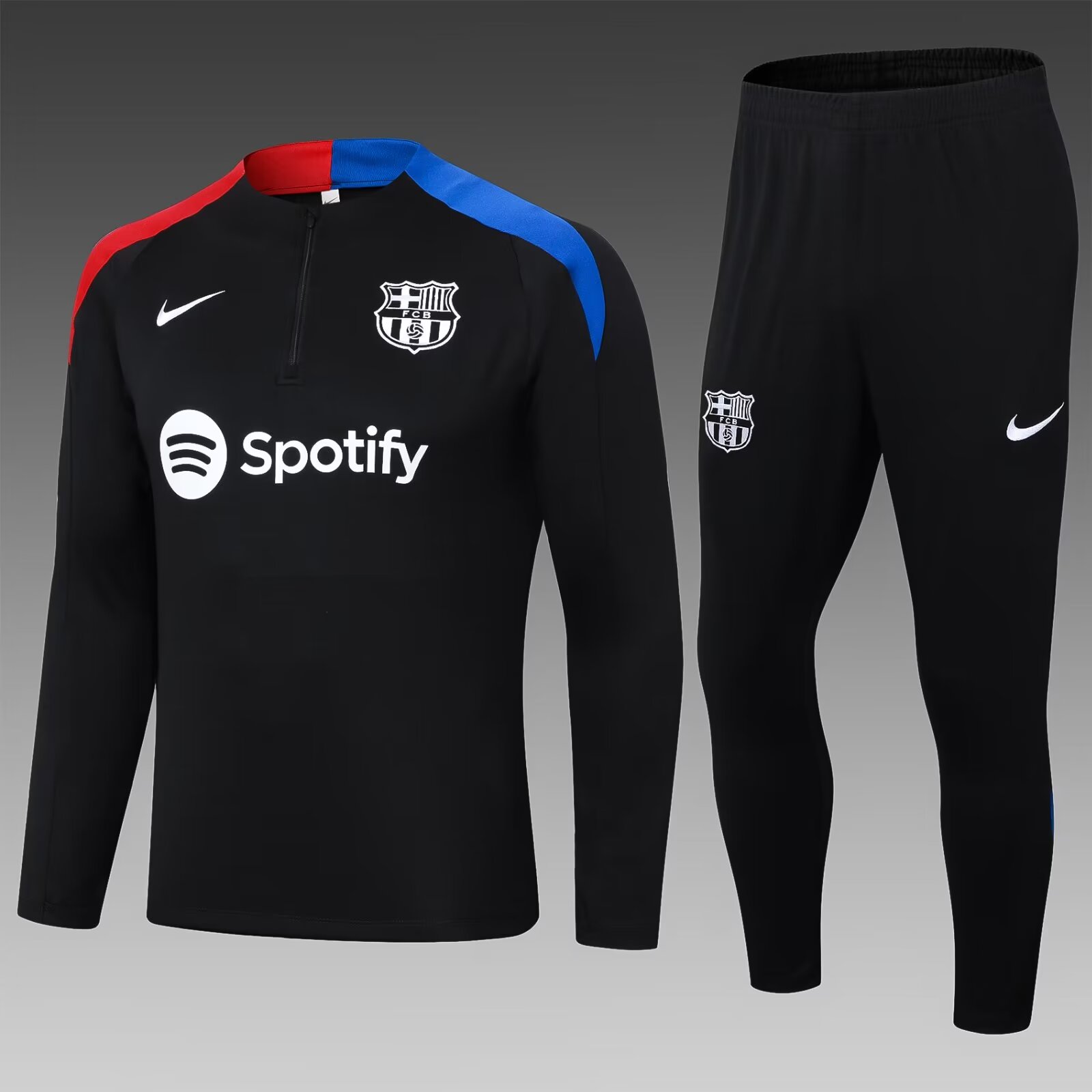2024/2025 Kids Size Barcelona Half-Pull Training Suit Black Football Shirt 1:1 Thai Quality