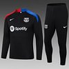 Joyfball 2024/2025 Kids Size Barcelona Half-Pull Training Suit Black Football Shirt 1:1 Thai Quality