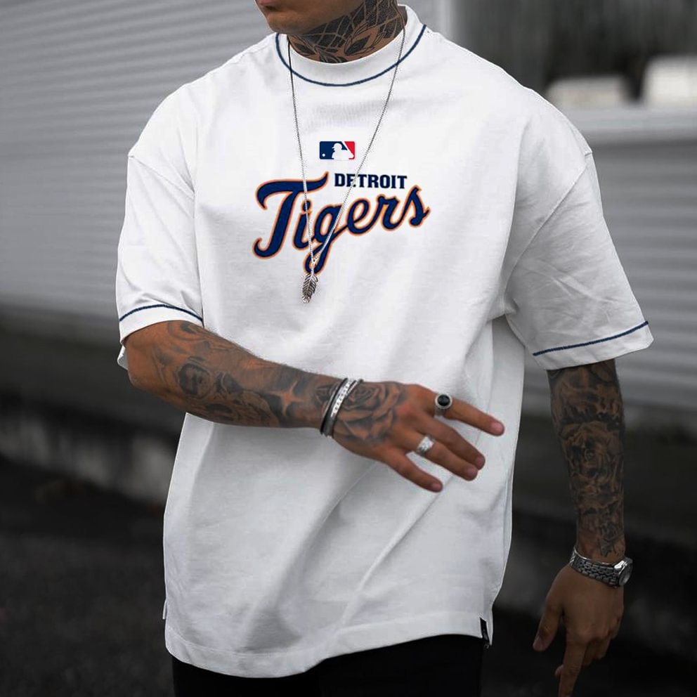 Oversiz Casual Men's "Detroit Tigers" Ed T-Shirt、、URBENIE