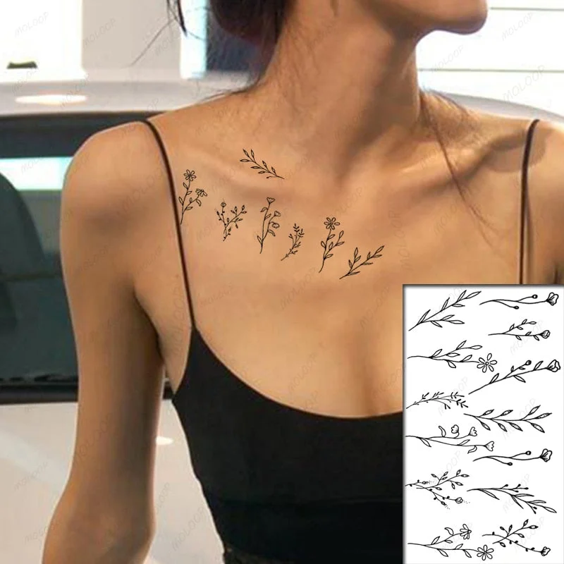 Sketch Rose Flowers Waterproof Temporary Tattoo Sticker Hand Lines Design Fake Tattoos Flash Tatoos Arm Chest Body Art for Women