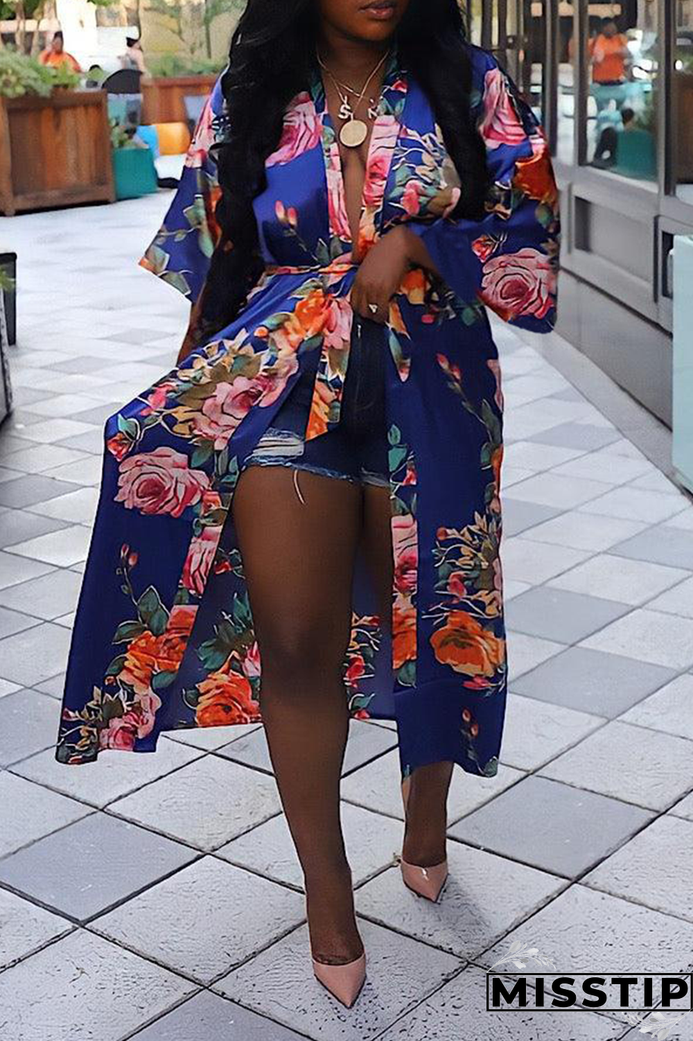 Yellow Casual Print Bandage Cardigan Collar Outerwear