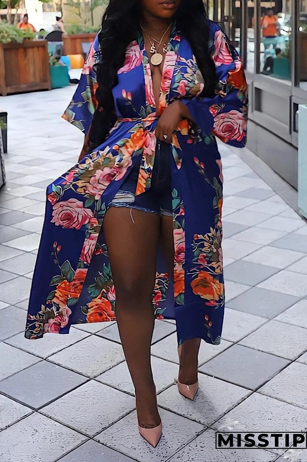 Yellow Casual Print Bandage Cardigan Collar Outerwear