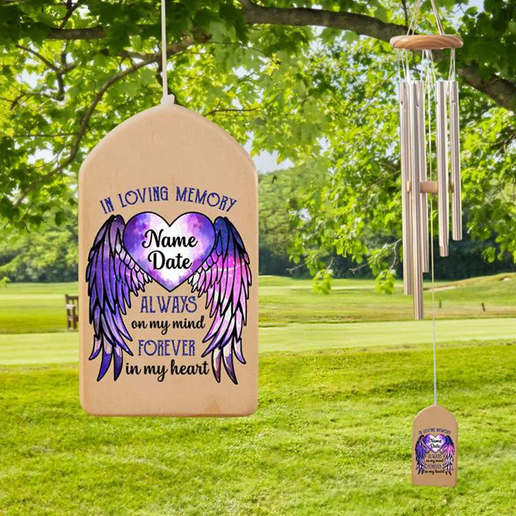 Personalized Angel Wing Wind Chimes Memorial Gifts "Forever In My Heart"