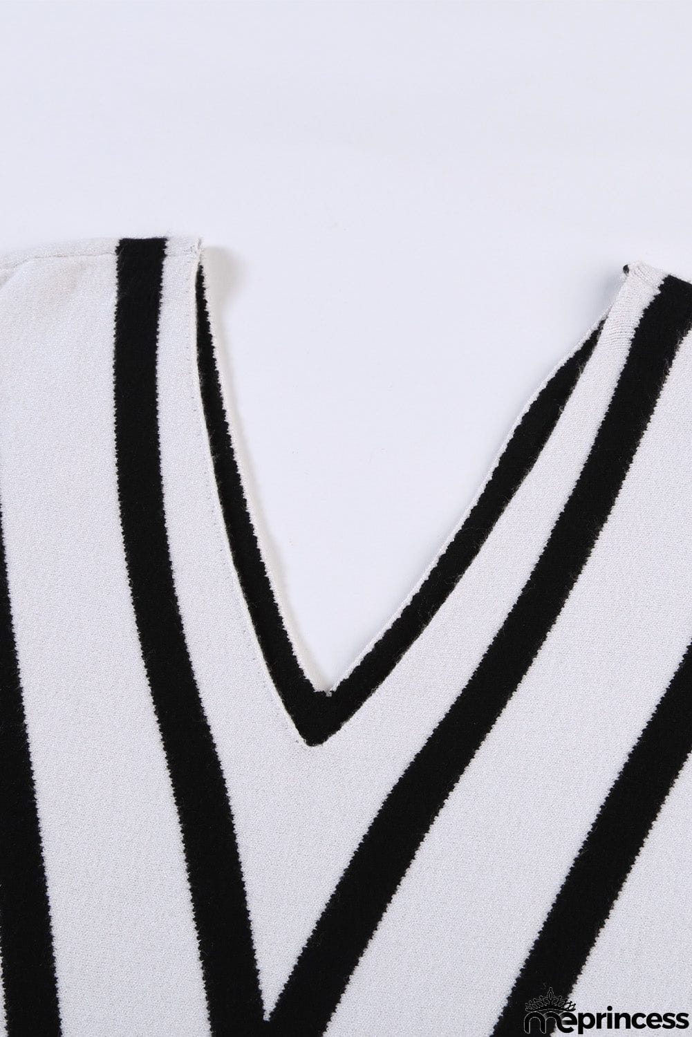 Khaki V Neck Popper Cuff Striped Casual Sweater