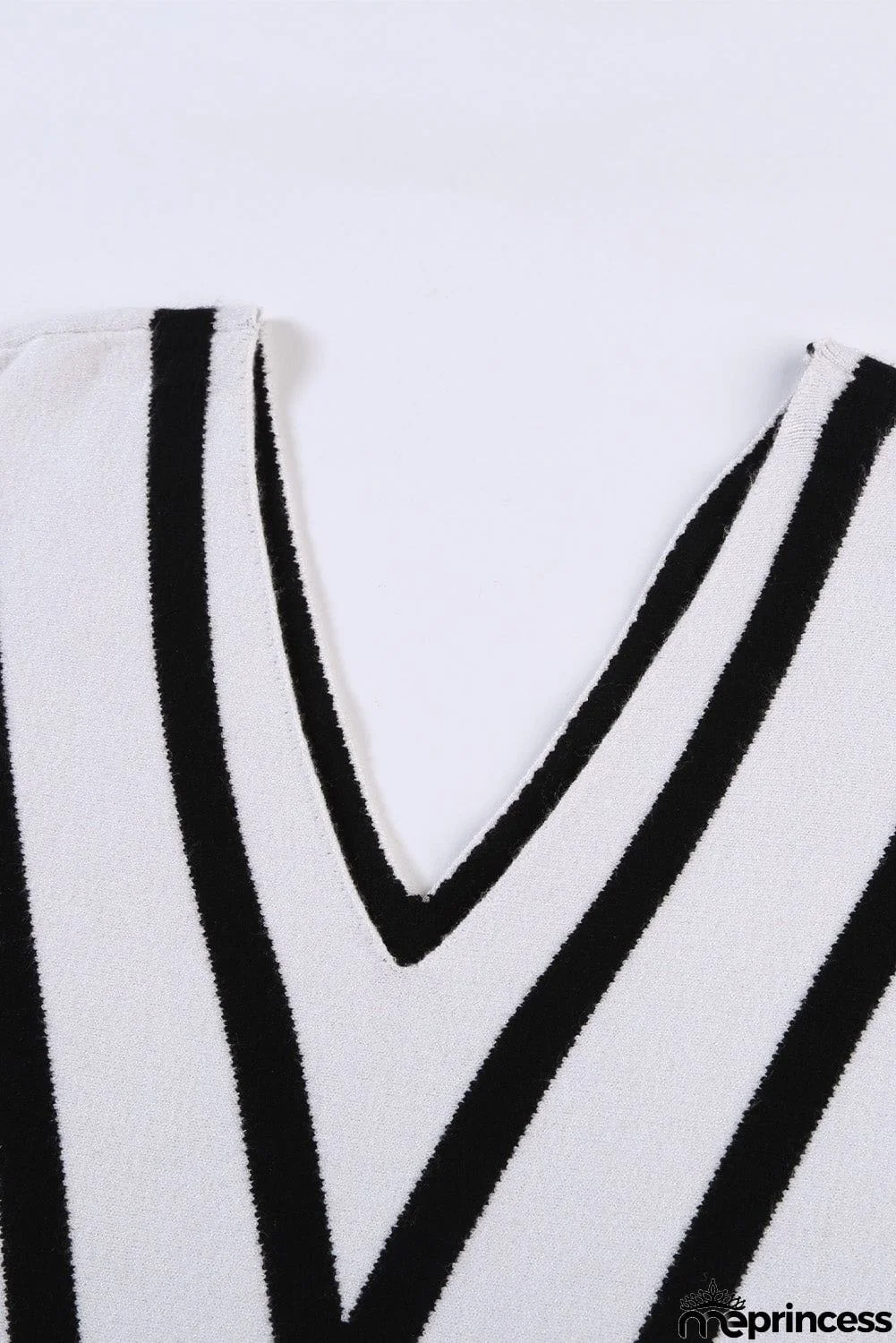 Khaki V Neck Popper Cuff Striped Casual Sweater