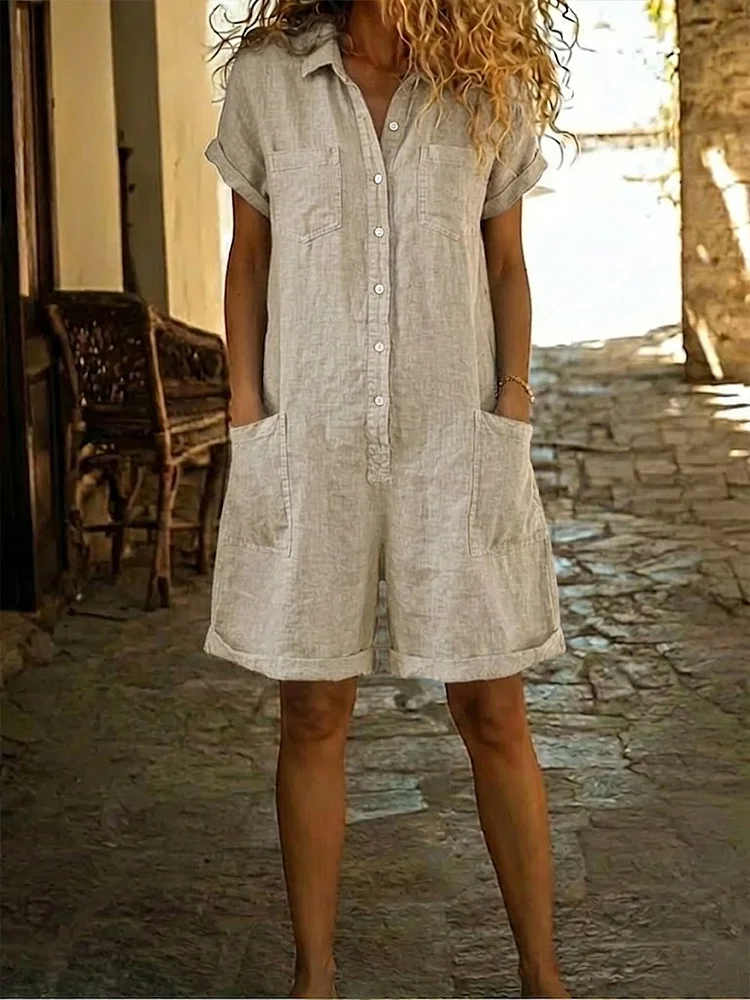 Casual Linen And Cotton Romper