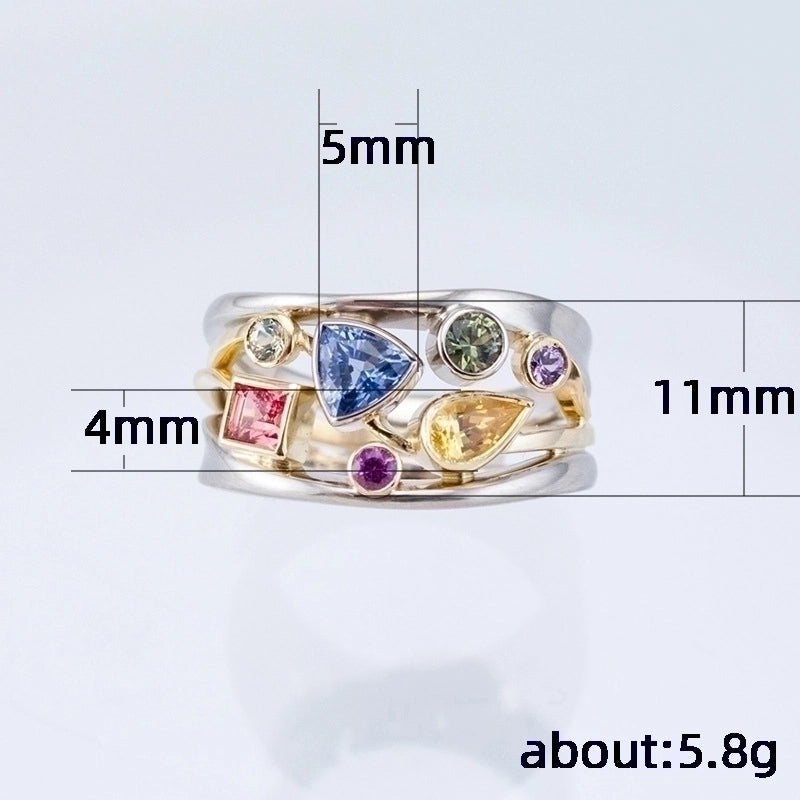 Multicolor Geometric Pattern Ladies Set With Zircon Wave Line Copper Ring