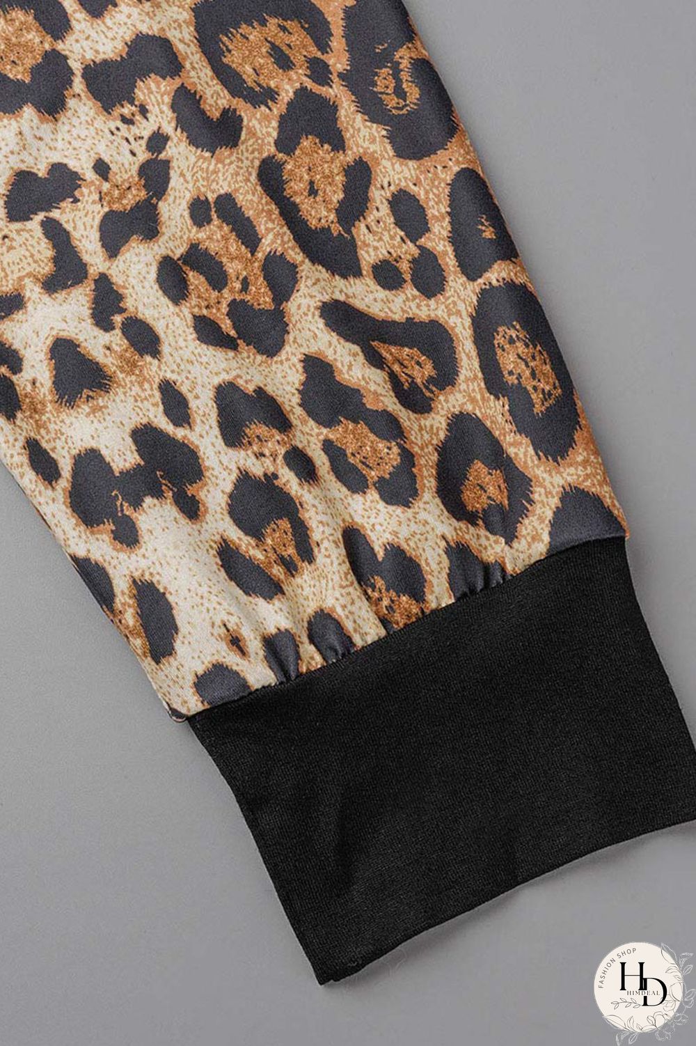 Black Casual Print Leopard Patchwork O Neck Plus Size Two Pieces