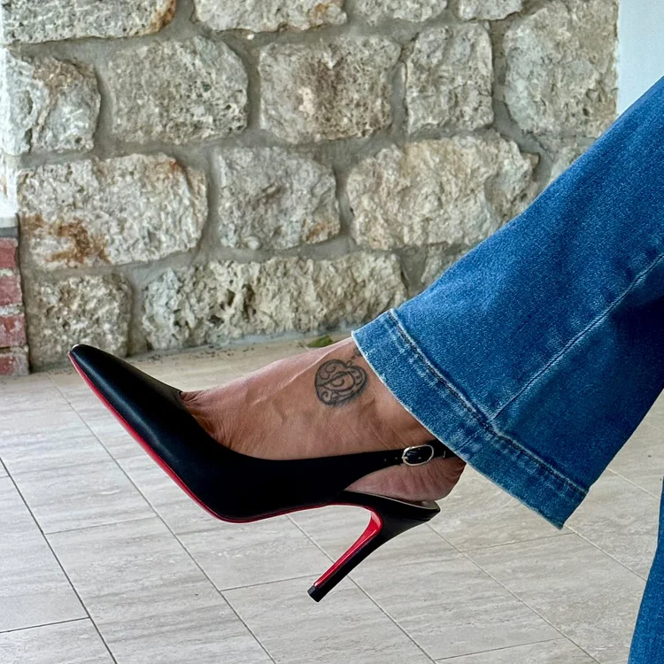 90mm Women's Pointed Toe Slingback Heels Red Bottoms Pumps Comfortable Dress Shoes VOCOSI VOCOSI