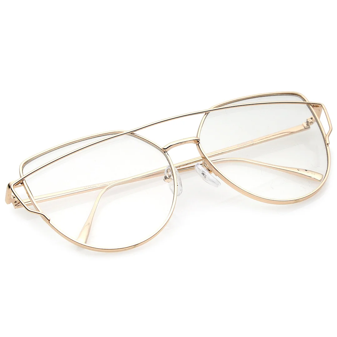 Oversize Metal Frame Thin Temple Clear Flat Lens Aviator Eyeglasses 62mm