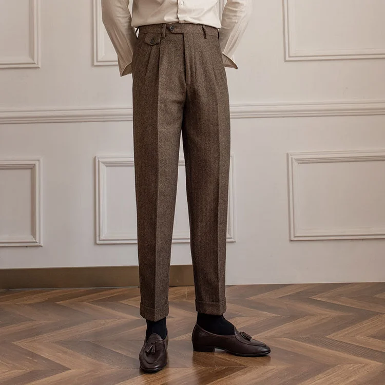 DANRRIO Herringbone Wool Suit Pants