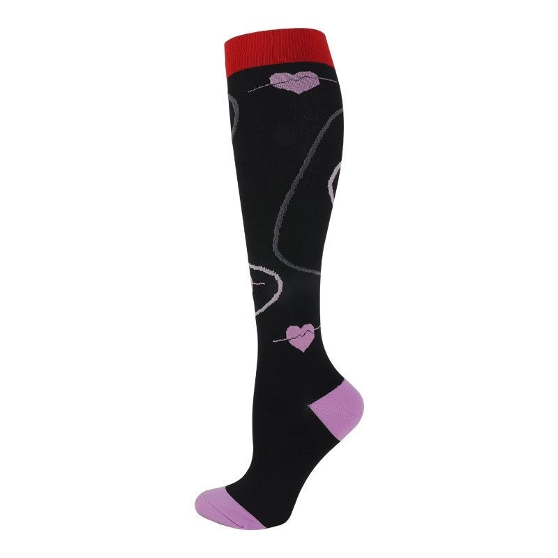 Compression Socks Calf Socks Printed Elastic Socks Sports Cycling Running Yoga Socks Men’s Long Tube Compression Socks Women