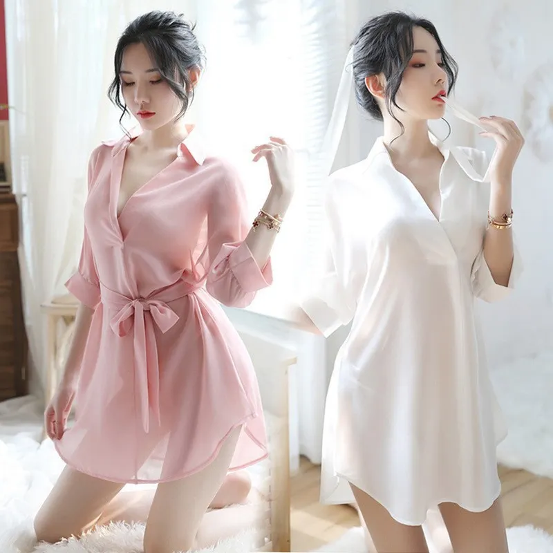 Churchf Sexy Lady Chiffon Shirt Pajamas Adorable Adorable Princess Perspective With Solid Suit Passion Uniform