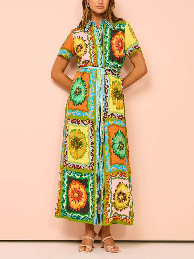 【新色】Sunflower-Printed Midi Dress forest