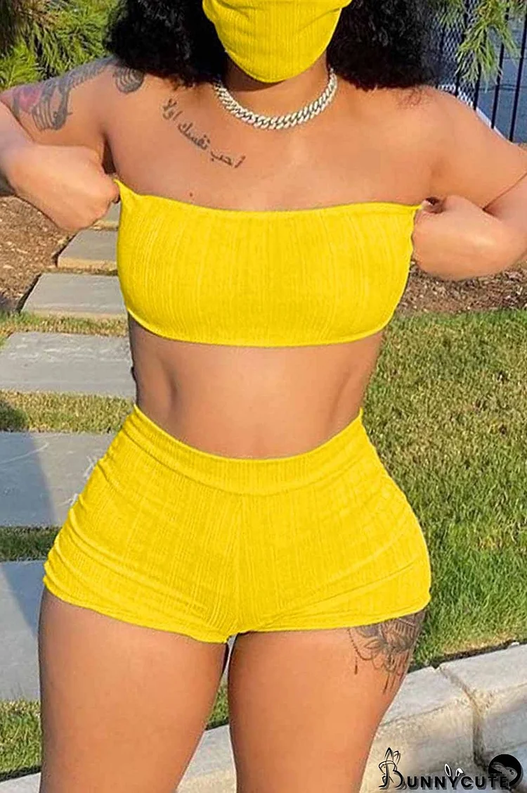 Yellow Fashion Sexy Solid Backless Strapless Sleeveless Two Pieces