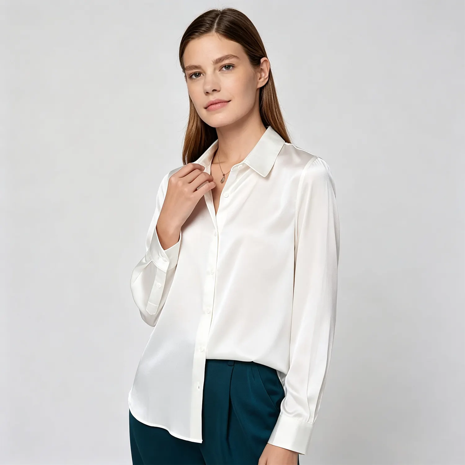 Women's Mulberry Silk Shirt Relaxed Fit Pointed Collar Long Sleeve REAL SILK LIFE