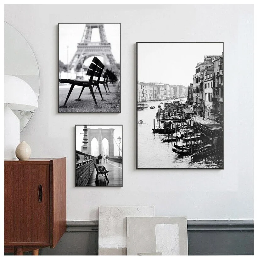 Paris Landscape Wall Art Canvas Painting Nordic Posters And Prints Black White Retro Poster Wall Pictures For Living Room Decor