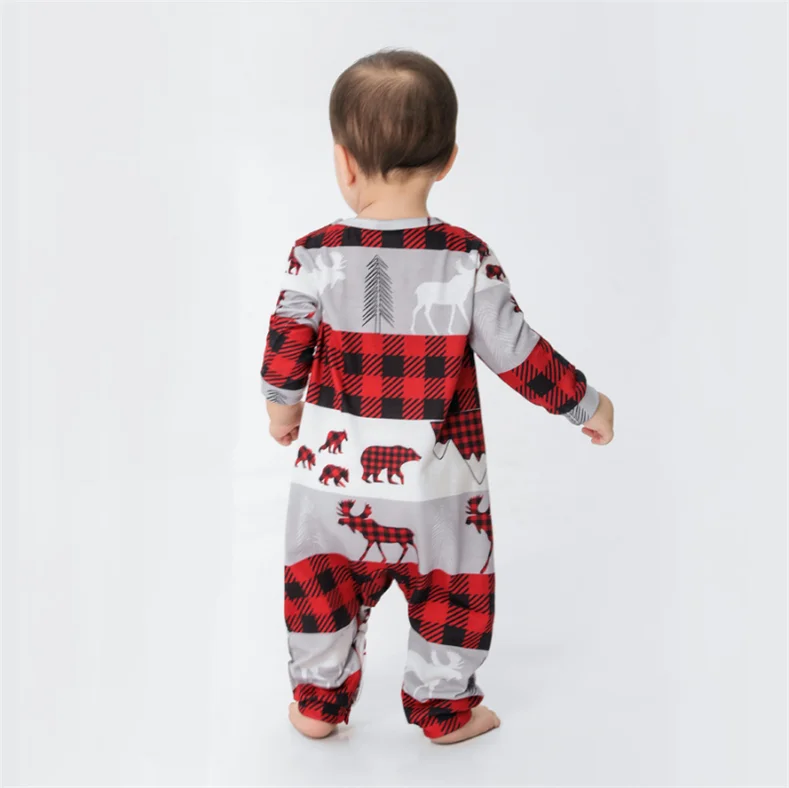 Christmas print patchwork round collar pajamas set