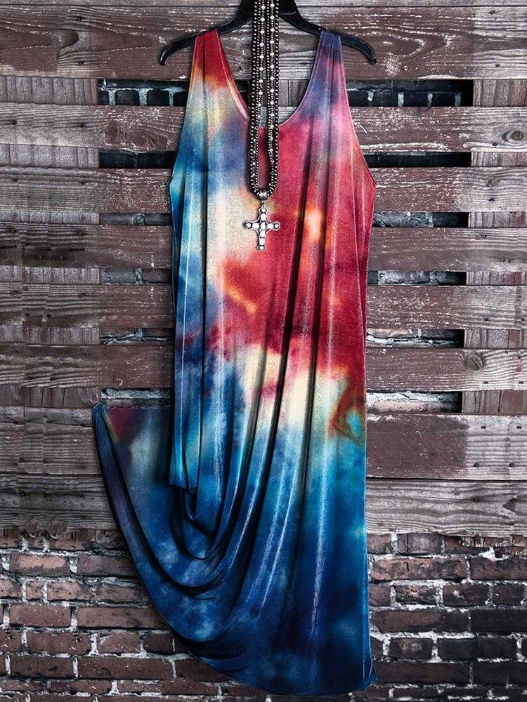 Multicolor Tie-Dye Casual Sleeveless Maxi Dress