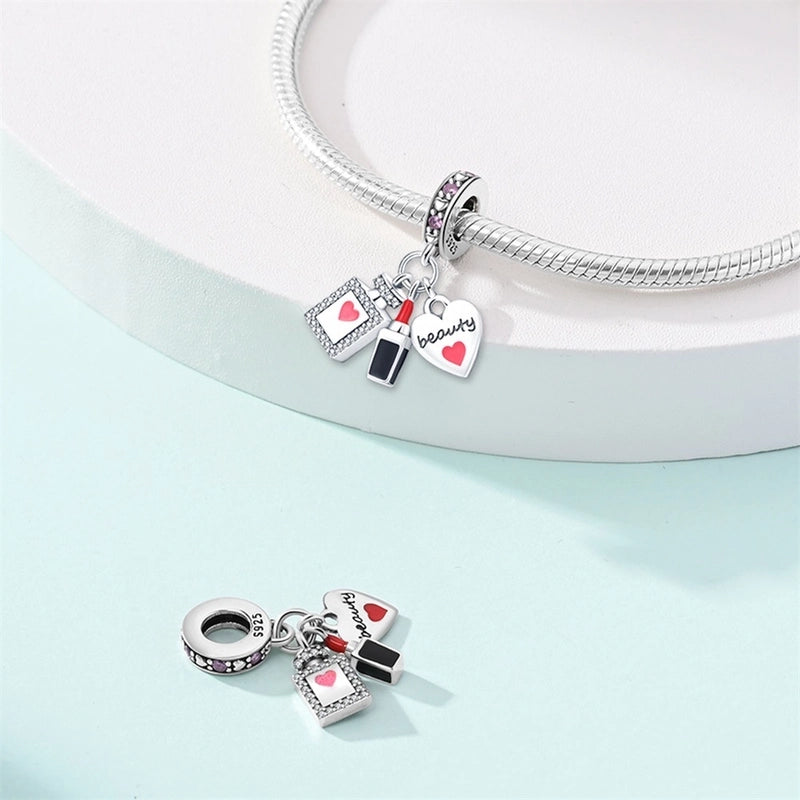 1 Piece 925 Sterling Silver Lipstick Heart Shape Pendant Jewelry Accessories