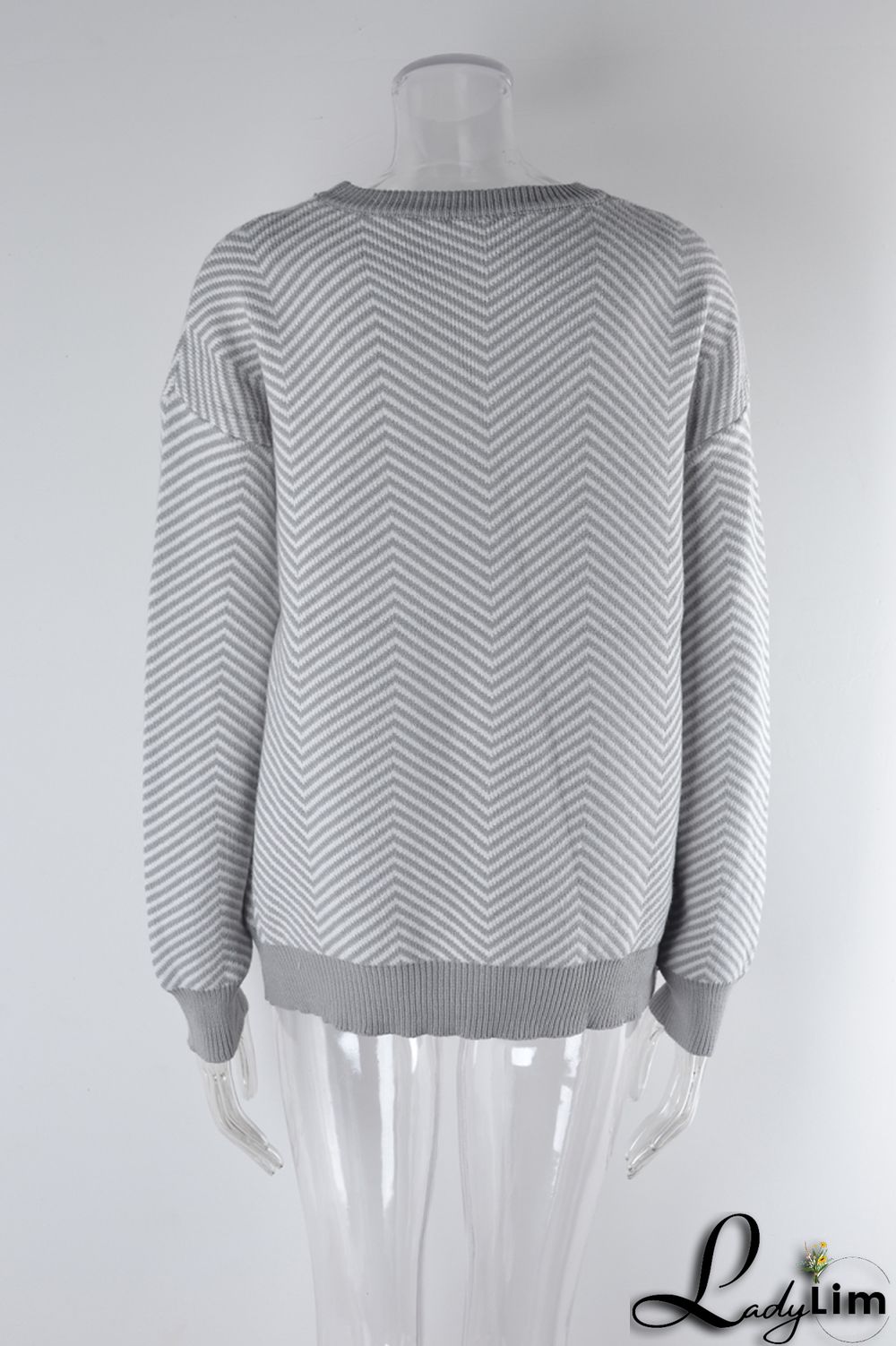 WomenBasic Round Neck Long Sleeve Striped Sweater