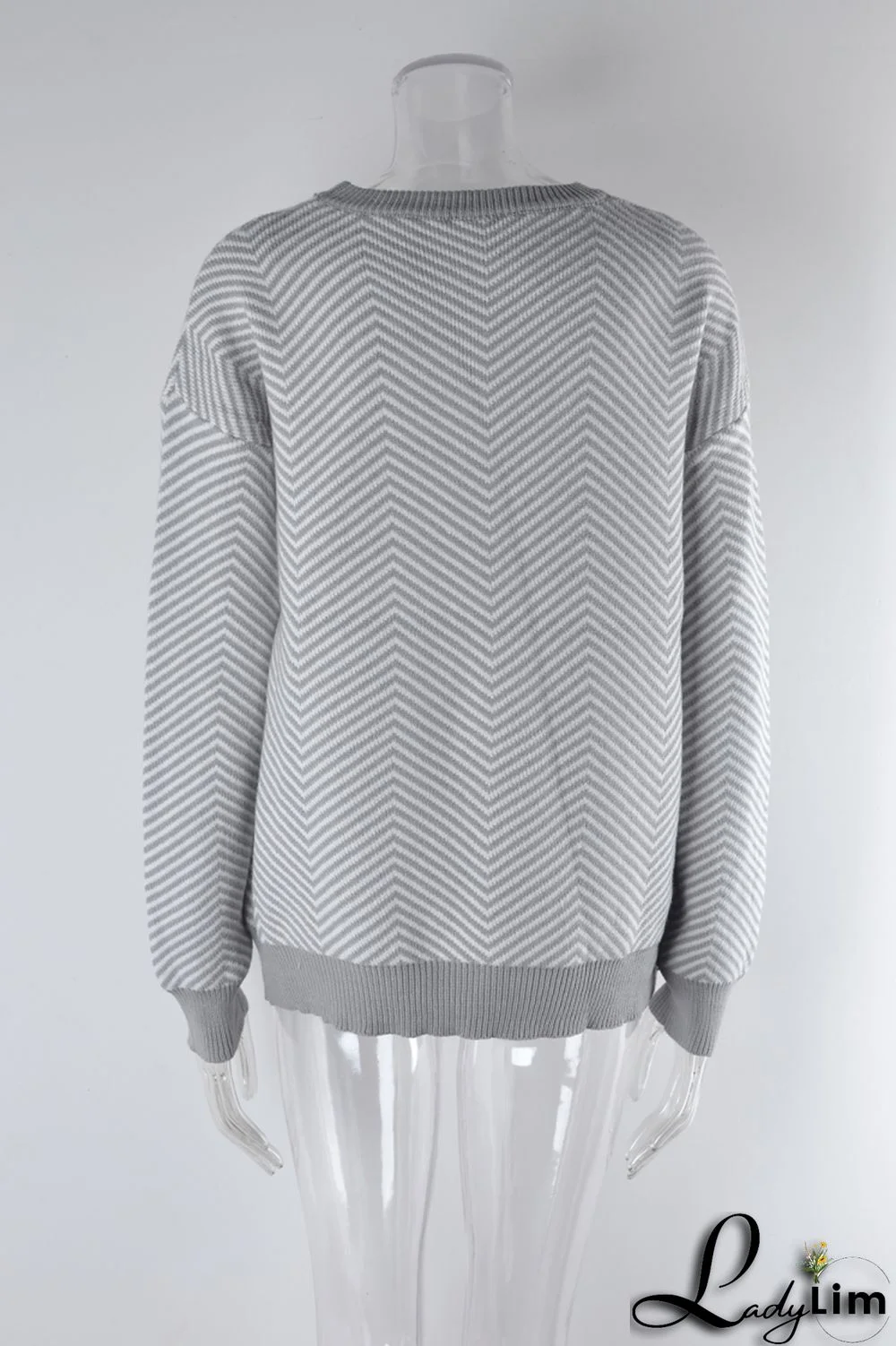 WomenBasic Round Neck Long Sleeve Striped Sweater