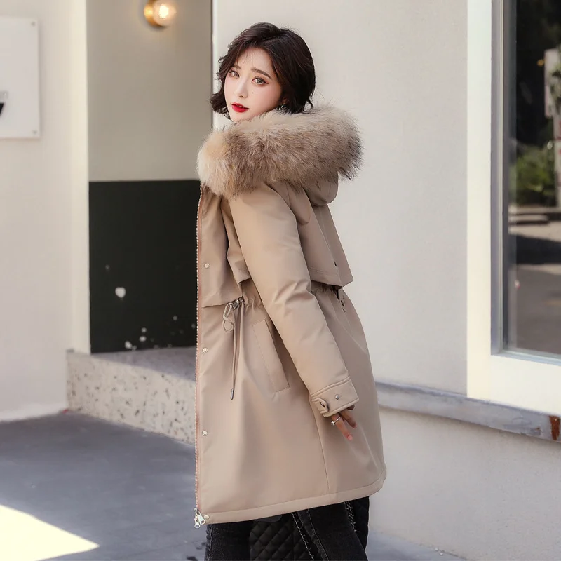 Toloer Large Size School To Overcome 200 Jin Coat Female Big Hair Collar Cotton-Padded Clothes Korean Version Add Velvet Waist Warm Cotton Clothes Female Tide-Outfit Ideas
