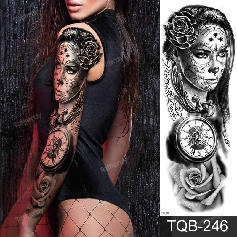 clock lion king fox forest temporary tattoos men sexy body art makeup tattoo sticker black waterproof custom totem maori tatoo