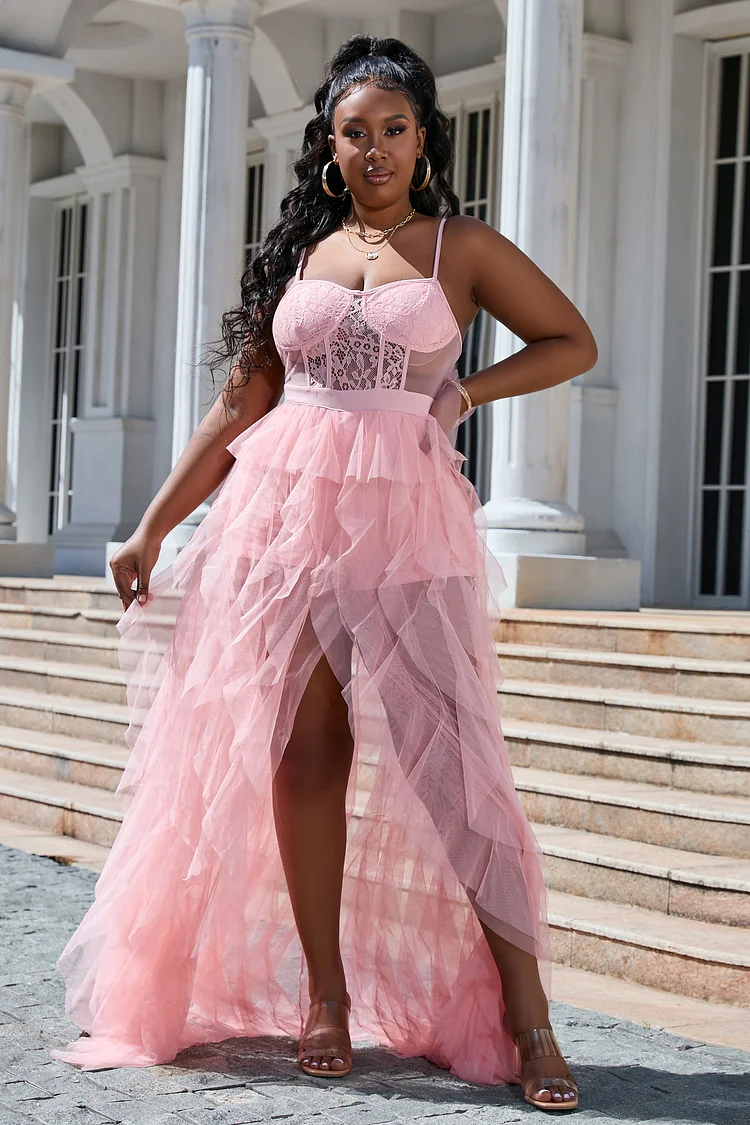 Layered Tulle Lace Corset Slit Prom Birthday Dresses