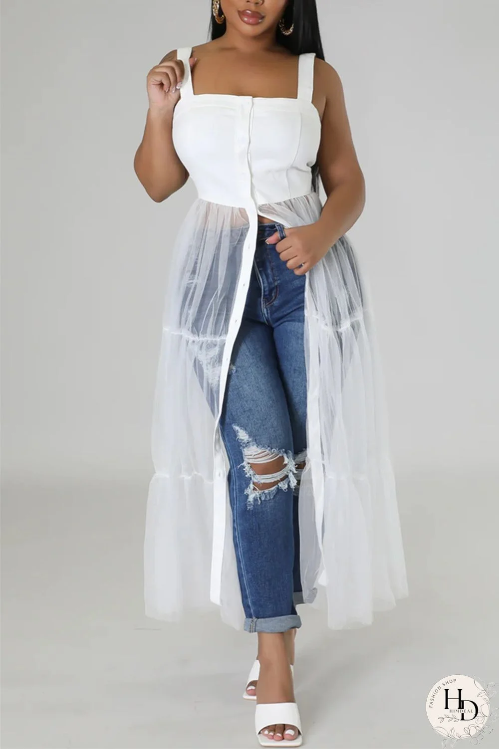 Yellow Casual Simplicity Solid Patchwork Fold Mesh Spaghetti Strap High Waist Tops