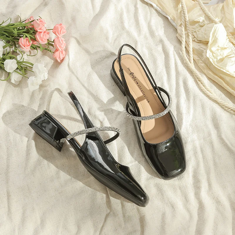 Tanguoant Tanguoant Sandals Women Summer 2024 New Square Head With Thick Heel High Heels Mary Jane Sandals Back Empty Single Shoes