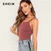SHEIN V-Notch Thick Strap Ribbed Top 3 Colors Plain Rib-Knit Plain Slim Fit Tank Women Summer Party Highstreet 2019 Vests