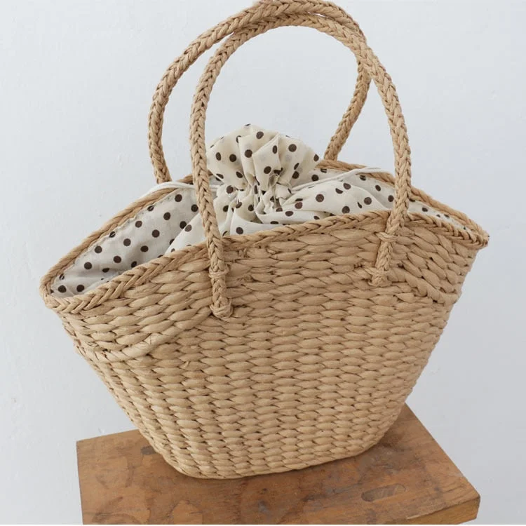 fashion rattan women handbags wicker woven lady shoulder bags summer beach straw bag large capacity tote dot big baskets purses
