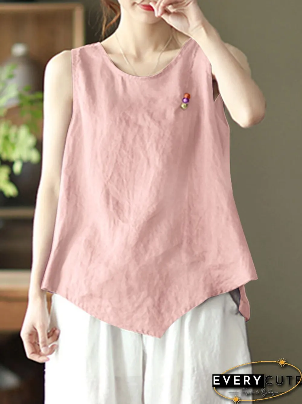 Solid Frog Sleeveless O-neck Women Vintage Tank Top