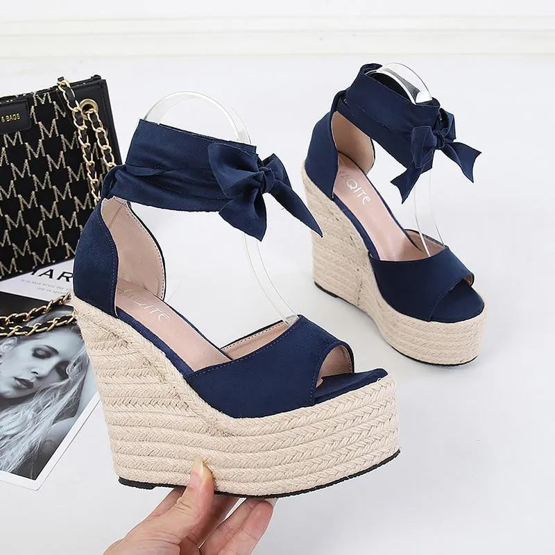 2021 Summer New Platform Wedge Sandals For Women's With Strappy Fish Mouth Hemp Rope Weaving High Heels Shoes