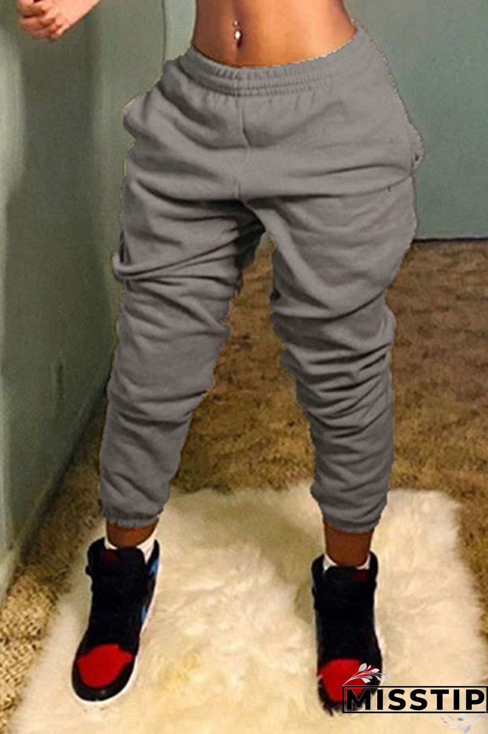 Grey Casual Solid Patchwork Straight Straight Solid Color Bottoms